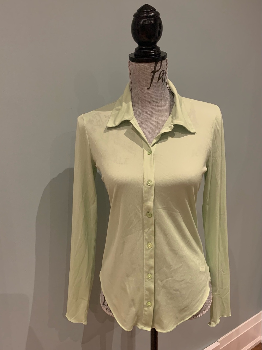 Wilfred Pale Lime Button-Down Collared Long Sleeve Blouse
